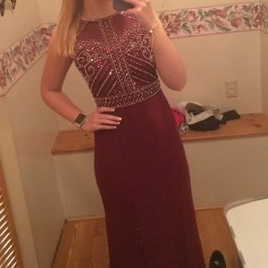 burgundy beaded gown